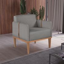 Poltrona de Madeira Eucalipto, Com Braço em Cinto de Couro e Estofada Duali