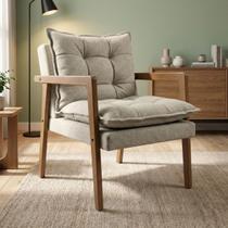 Poltrona de Madeira Maciça Confortável Sala de Estar Estofado tecido linho Design Sofisticado Poltrona de Madeira Maciça Confortável Sala de Estar Estofado tecido linho Design Sofisticado