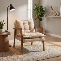 Poltrona de Madeira Maciça Confortável Sala Design Elegante Estrutura Madeira Estofado Boucle Estilo Sofisticado