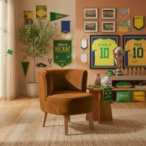 Poltrona Decor para Sala de Espera Recepção Sofisticada Tecido Veludo Premium Base Fixa Pés em Madeira Natural