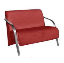 Poltrona Decorativa 2 Lugares Sevilha Braço Pé Alumínio Confortável para Sala Espera Suede Vermelho Poltrona Decorativa 2 Lugares Sevilha Braço Pé Alumínio Confortável para Sala Espera Suede Vermelho