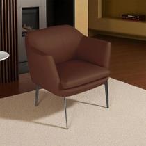 Poltrona Decorativa 76cm Rosalie Pés em Ferro Couro Marrom Brilho G34 - Gran Belo Poltrona Decorativa 76cm Rosalie Pés em Ferro Couro Marrom Brilho G34 - Gran Belo