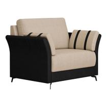 Poltrona Decorativa 94cm Loud PU Preto Linho Bege - Sallar Home