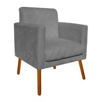 Poltrona Decorativa Alfa com Pés Madeira Corano Cinza