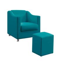 Poltrona Decorativa Alya com Puff Izar Sued Azul Turquesa Aradecor