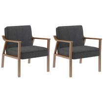 Poltrona Decorativa Antônia com Braço Tecido Cinza Escuro Madeira cor Nogueira Kit 2 Unidades
