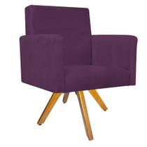 Poltrona Decorativa Arenzza Base Giratória de Madeira Sala de Estar Quarto Suede Roxo - KDAcanto Móveis