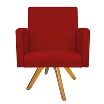 Poltrona Decorativa Arenzza Base Giratória de Madeira Sala de Estar Quarto Suede Vermelho - KDAcanto Móveis