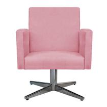 Poltrona Decorativa Arenzza Base Giratória de Metal Sala de Estar Quarto Suede Rosa Bebê - KDAcanto Móveis