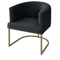 Poltrona Decorativa Arredondada Emi Base de Ferro Dourado em Veludo Estofama