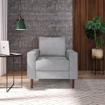 Poltrona Decorativa Ascona 1 Lugar em Eucalipto e Linho Cinza 85cm