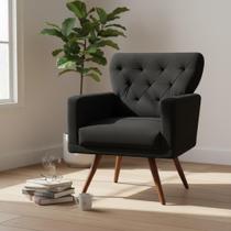 Poltrona Decorativa Aurora Suede Preto Pés Madeira Mz Decor Poltrona Decorativa Aurora Suede Preto Pés Madeira Mz Decor