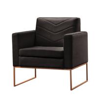 Poltrona Decorativa Base Cobre Couro Preto Mel