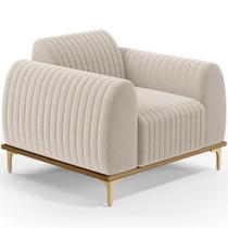 Poltrona Decorativa Base De Madeira Castanho e Pés Metalizado D'Ouro Molino D02 Bouclê Creme B-54 - Lyam Decor Poltrona Decorativa Base De Madeira Castanho e Pés Metalizado D'Ouro Molino D02 Bouclê Creme B-54 - Lyam Decor