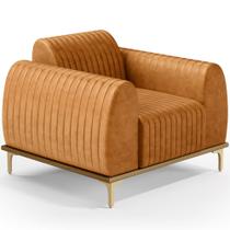 Poltrona Decorativa Base De Madeira Castanho e Pés Metalizado D'Ouro Molino D02 material sintético Whisky B-90 - Lyam Decor