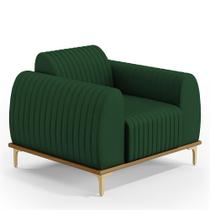 Poltrona Decorativa Base De Madeira Com Pés D'Ouro Molino D02 Veludo Verde Musgo C-303 - Lyam Decor