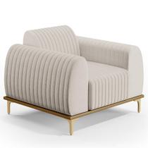 Poltrona Decorativa Base De Madeira e Pés Metalizado D'Ouro Molino D02 Linho Cru C-443 - Lyam Decor Poltrona Decorativa Base De Madeira e Pés Metalizado D'Ouro Molino D02 Linho Cru C-443 - Lyam Decor