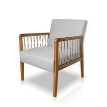 Poltrona Decorativa Base de Madeira Maya Linho Rústico Grigio - Loja Sheep