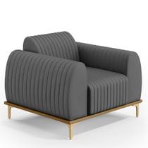 Poltrona Decorativa Base De Madeira Pés Metalizado D'Ouro Molino D02 Veludo Cinza D-317 - Lyam Decor