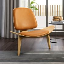 Poltrona Decorativa Base de Madeira Shell Sintético PU Caramelo P01 - D'Rossi