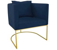 Poltrona Decorativa Base De Metal Dourado Com Suede Azul