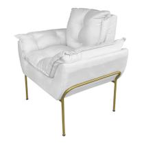 Poltrona Decorativa Base Dourada Suede Branco - Belliv Decor