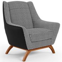 Poltrona Decorativa Base Em Madeira Juliet D02 Corano Preto C-05 Pied Poule - Lyam Decor Poltrona Decorativa Base Em Madeira Juliet D02 Corano Preto C-05 Pied Poule - Lyam Decor