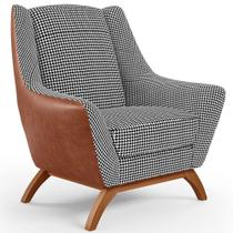 Poltrona Decorativa Base Em Madeira Juliet D02 material sintético Camel B-14 Pied Poule - Lyam Decor