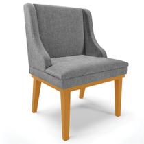 Poltrona Decorativa Base Fixa de Madeira Firenze Linho Grafite/Castanho G19 - Gran Belo Poltrona Decorativa Base Fixa de Madeira Firenze Linho Grafite/Castanho G19 - Gran Belo
