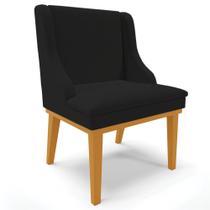 Poltrona Decorativa Base Fixa de Madeira Firenze Linho Preto/Castanho G19 - Gran Belo Poltrona Decorativa Base Fixa de Madeira Firenze Linho Preto/Castanho G19 - Gran Belo