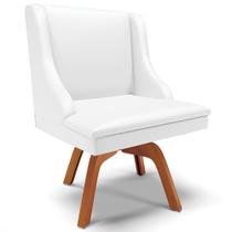 Poltrona Decorativa Base Giratória de Madeira Firenze PU Branco Fosco/Natural G19 - Gran Belo Poltrona Decorativa Base Giratória de Madeira Firenze PU Branco Fosco/Natural G19 - Gran Belo
