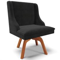 Poltrona Decorativa Base Giratória de Madeira Firenze Suede Preto/Natural G19 - Gran Belo Poltrona Decorativa Base Giratória de Madeira Firenze Suede Preto/Natural G19 - Gran Belo