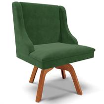 Poltrona Decorativa Base Giratória de Madeira Firenze Suede Verde Esmeralda/Natural G19 - Gran Belo