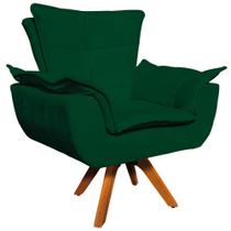 Poltrona Decorativa Base Giratória em Madeira Charger Suede Verde G19 - Gran Belo