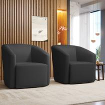 Poltrona Decorativa Base Giratória Kit 2 Stella Max Sintético Preto D03 - D'Rossi