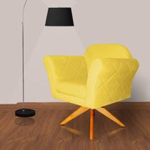 Poltrona Decorativa Base Giratoria Madeira Marcela Suede Amarelo - LM DECOR