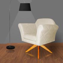 Poltrona Decorativa Base Giratoria Madeira Marcela Suede Bege - LM DECOR