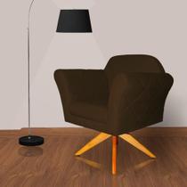 Poltrona Decorativa Base Giratoria Madeira Marcela Suede Marrom - LM DECOR