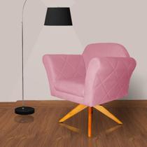Poltrona Decorativa Base Giratoria Madeira Marcela Suede Rosa - LM DECOR