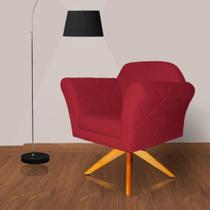 Poltrona Decorativa Base Giratoria Madeira Marcela Suede Vermelho - LM DECOR