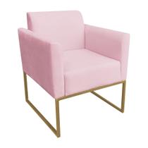 Poltrona Decorativa Base Industrial Dourada Maressa S19 Suede Rosa Bebê - Ibiza