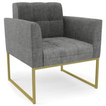 Poltrona Decorativa Base Industrial Dourado Ana Linho Grafite - Ibiza Poltrona Decorativa Base Industrial Dourado Ana Linho Grafite - Ibiza