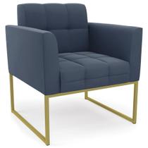 Poltrona Decorativa Base Industrial Dourado Ana Suede Azul Marinho - Ibiza