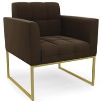 Poltrona Decorativa Base Industrial Dourado Ana Suede Marrom - Ibiza