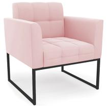 Poltrona Decorativa Base Industrial Preto Ana Suede Rosa Bebê - Ibiza