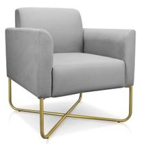 Poltrona Decorativa Base Industrial X Dourada Maressa S10 Suede Cinza - Ibiza