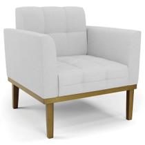 Poltrona Decorativa Base Madeira Castanho Ana Linho Cinza