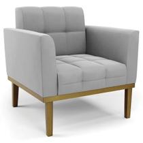 Poltrona Decorativa Base Madeira Castanho Ana Suede Cinza Poltrona Decorativa Base Madeira Castanho Ana Suede Cinza