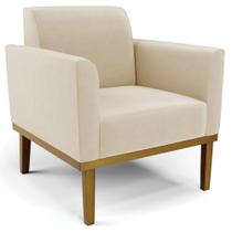 Poltrona Decorativa Base Madeira Castanho Maressa Suede Bege - Ibiza