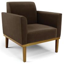 Poltrona Decorativa Base Madeira Castanho Maressa Suede Marrom
